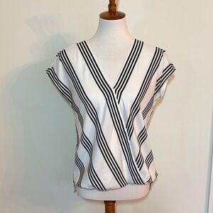 Ann Taylor White Blouse with Black Stripes